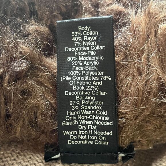 Ann Taylor Womens Sz M Taupe and Faux Fur Open Front Sweater - Picture 3 of 4